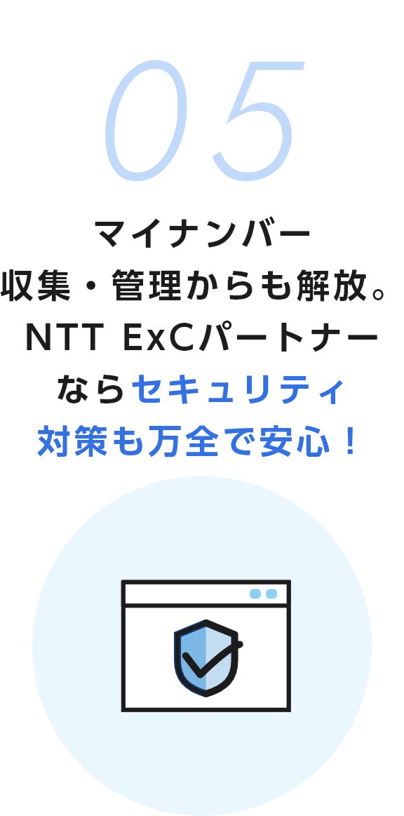 05マイナンバー収集・管理からも解放。NTT-BAならセキュリティ対策も万全で安心！